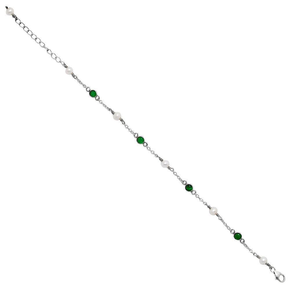 Minimalist Pearl & Gemstone 925 Sterling Silver Chain Bracelet for Women AGB1001 B-1048