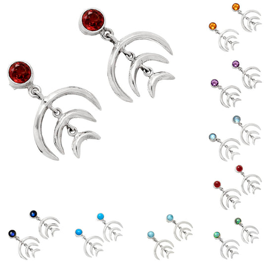 Wiccan Triple Moon Goddess Earrings with Gemstone 925 Sterling Silver AGE1004 E-1249