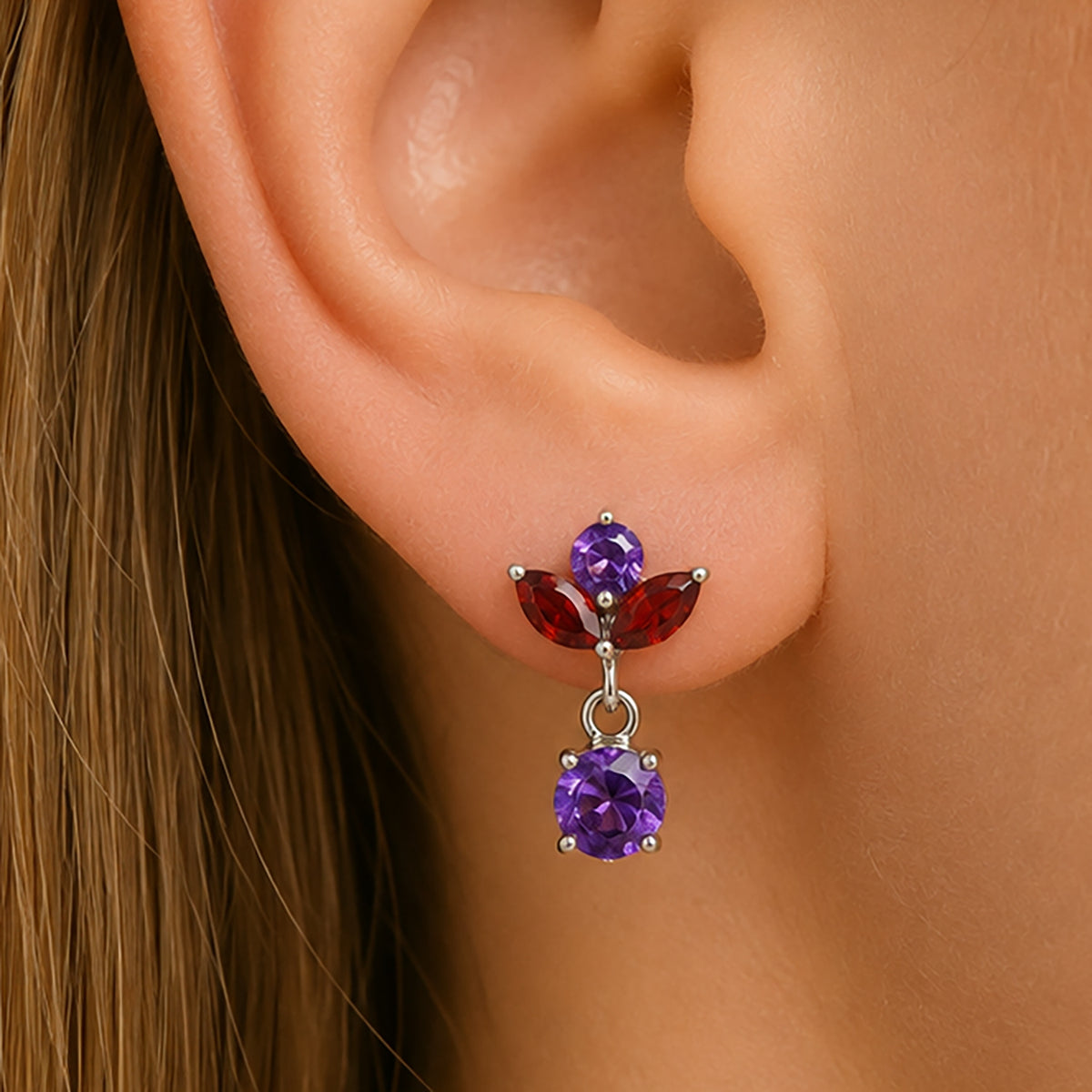 925 Sterling Silver Multi-Gemstone Cluster Drop Earrings for Women AGE1005 E-1060