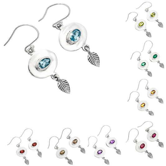 925 Sterling Silver Gemstone Earrings Jewelry with Leaf Dangle for Women AGE1007 E-1230