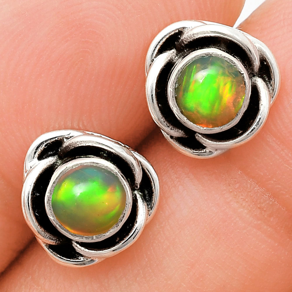 Classic Boho Floral Bezel Gemstone Stud Earrings in 925 Silver for Women AGE1008 E-1248