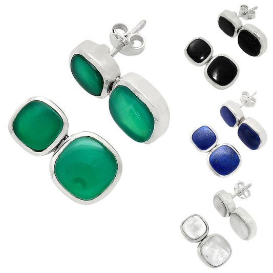 Elegant Double Gemstone Stud Earrings for Women in 925 Sterling Silver AGE1011 E-1252