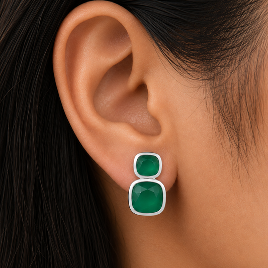 Elegant Double Gemstone Stud Earrings for Women in 925 Sterling Silver AGE1011 E-1252