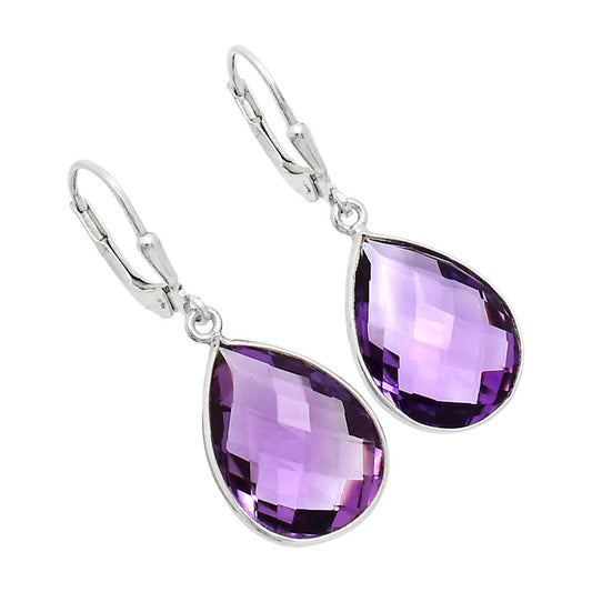 February Birthstone Amethyst Teardrop Earrings in 925 Sterling Silver AGE1015 E-1254