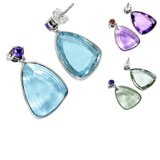 Modern Faceted Triangle Gemstone Drop Earrings in 925 Sterling Silver AGE1020 E-1256