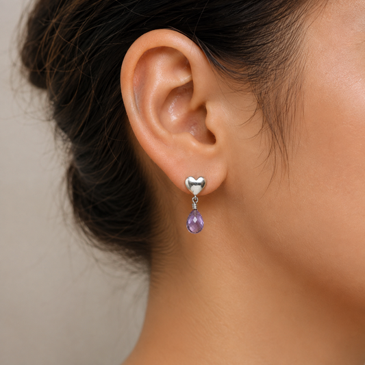 Romantic Heart Top Cut Gemstone Drop Earrings in 925 Sterling Silver AGE1021 E-1257