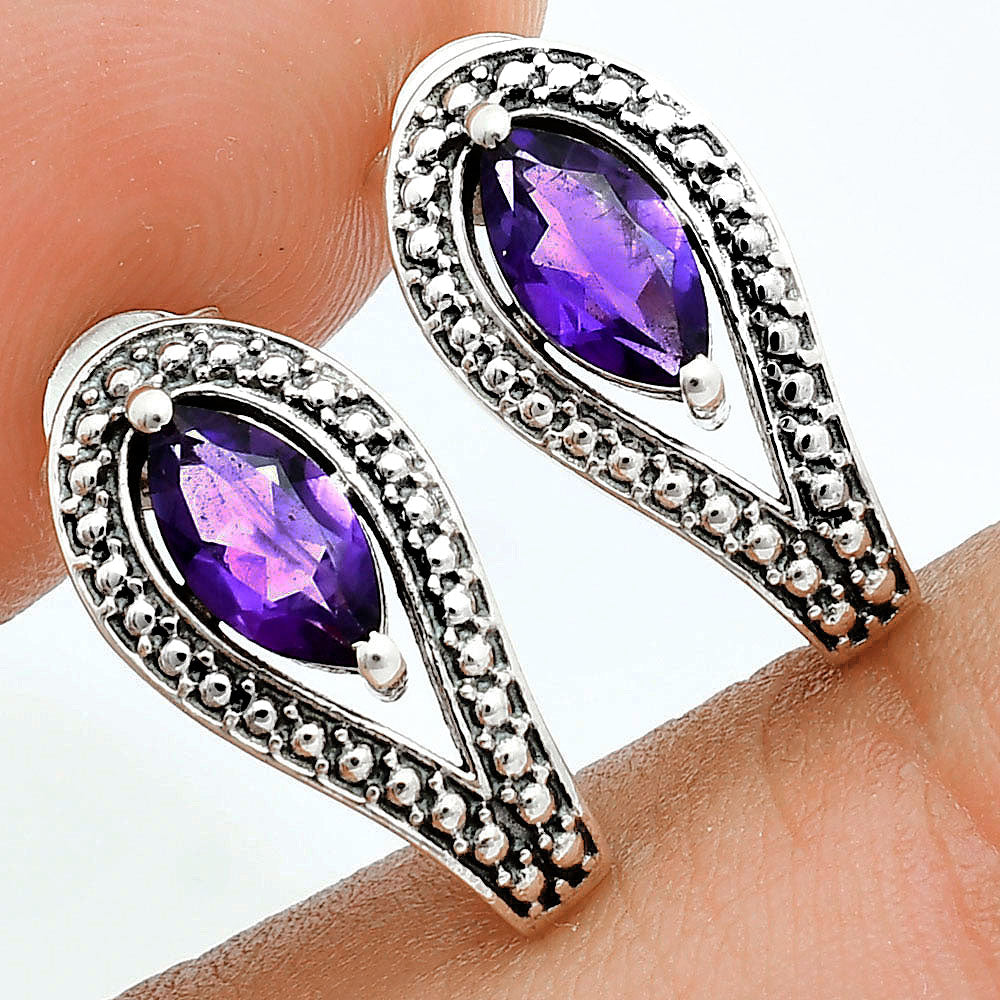 925 Sterling Silver Marquise Gemstone Vintage Stud Earrings for Women AGE1024 E-1261