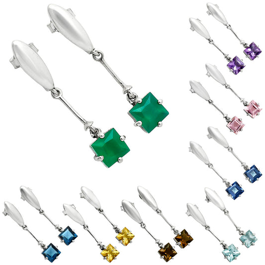 Minimalist Square Cut Gemstone Earrings in 925 Sterling Silver for Women AGE1025 E-1262