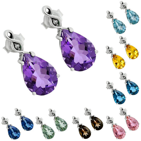Brilliant Teardrop Gemstone Drop Birthstone Earrings for Women in Silver AGE1026 E-1271