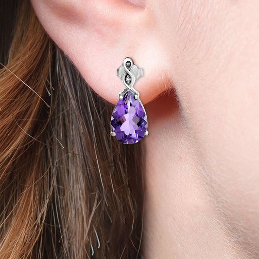 Brilliant Teardrop Gemstone Drop Birthstone Earrings for Women in Silver AGE1026 E-1271