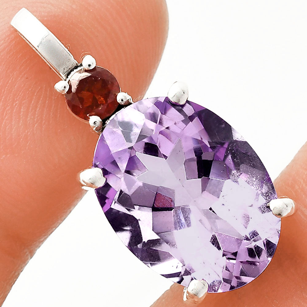 Handcrafted 925 Sterling Silver Oval Gemstone Pendant with Accent Stone AGP1001 P-1113