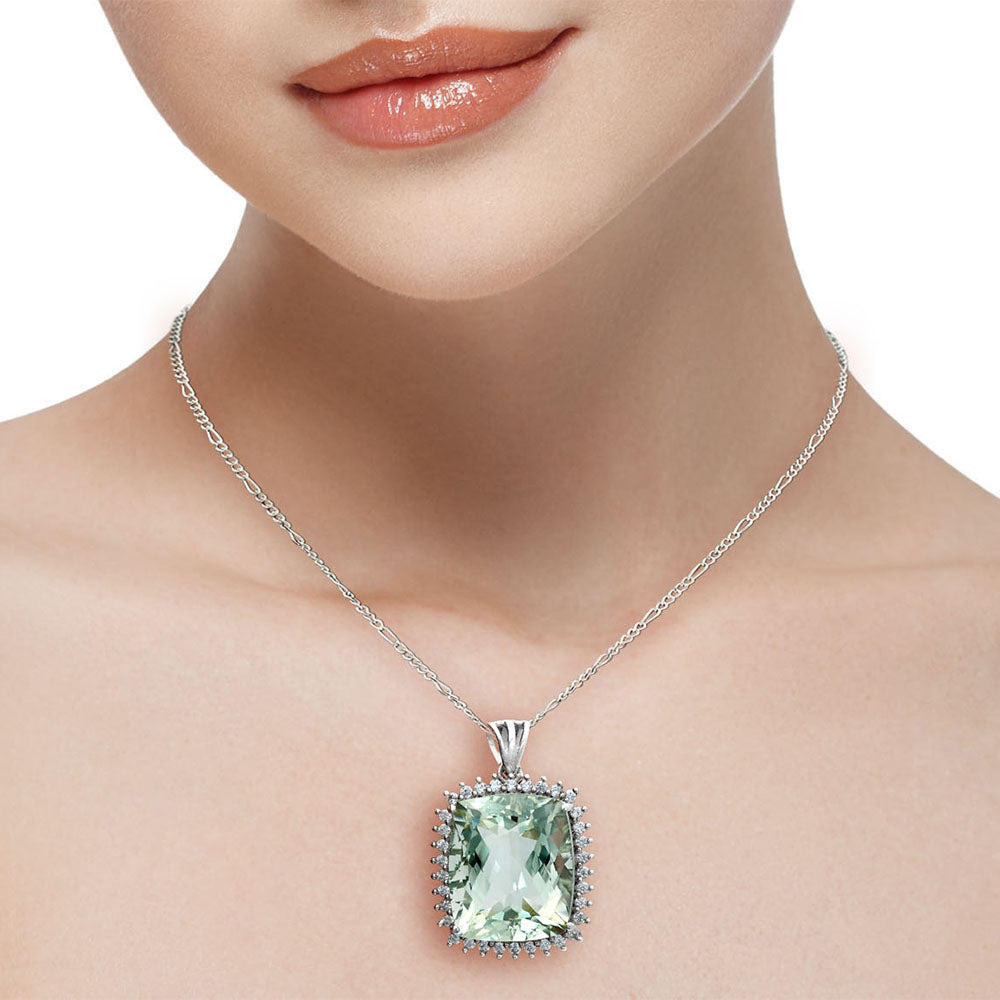 Cushion Cut Gemstone Halo Pendant in 925 Sterling Silver for Women AGP1005 P-1741