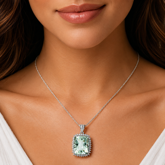 925 Sterling Silver Cushion Halo Cut Gemstone Pendant Jewelry for Women AGP1006 P-1741