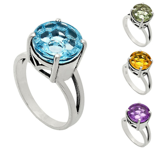 925 Sterling Silver Round Fancy Cut Gemstone Statement Ring for Women AGR1003 R-1019
