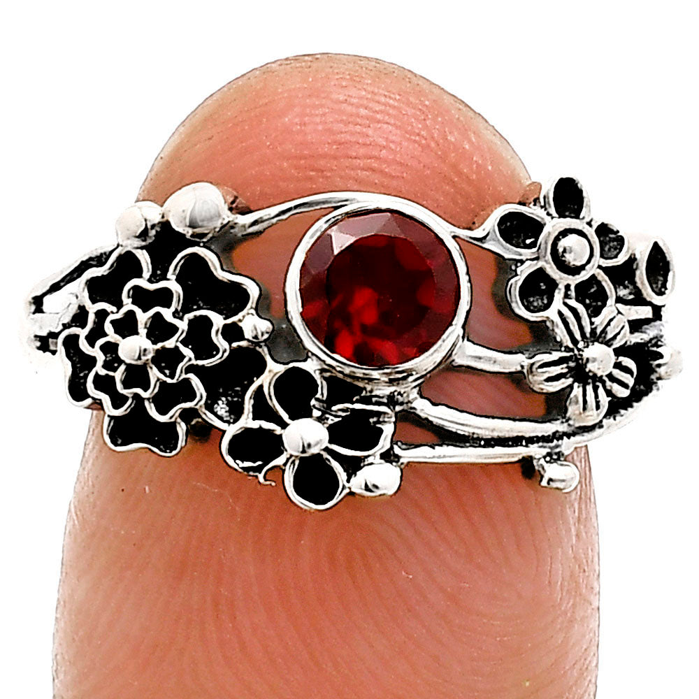 925 Sterling Silver Floral Ring with Natural Gemstone Boho Vintage Style AGR1014 R-1041