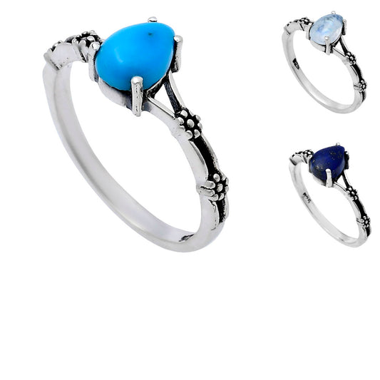 Teardrop Natural Gemstone Ring Jewelry in 925 Sterling Silver Boho Style AGR1015 R-1720
