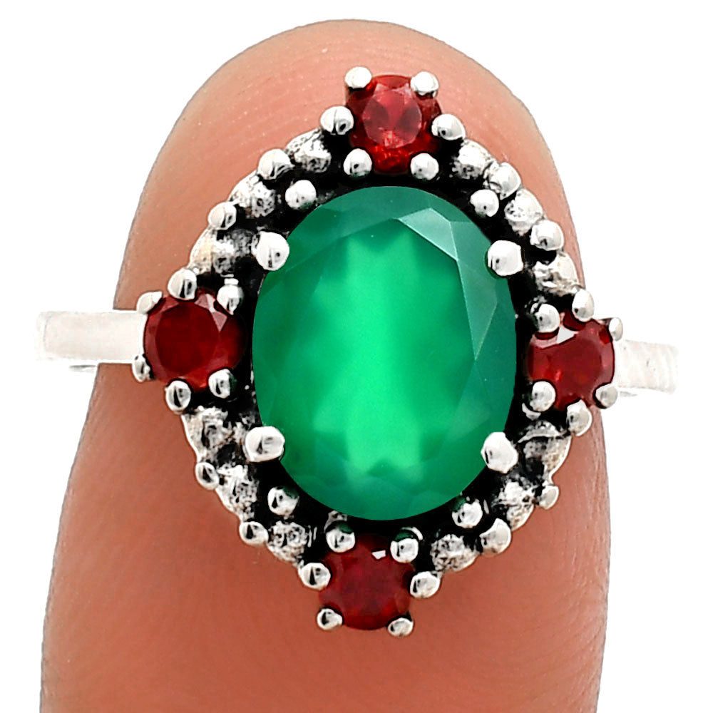 925 Sterling Silver Gemstone Ring with Garnet Accents Vintage Style AGR1016 R-1017
