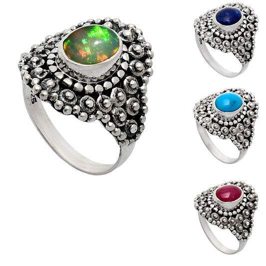 925 Sterling Silver Vintage Oval Gemstone Boho Statement Ring for Women AGR1018 R-1124