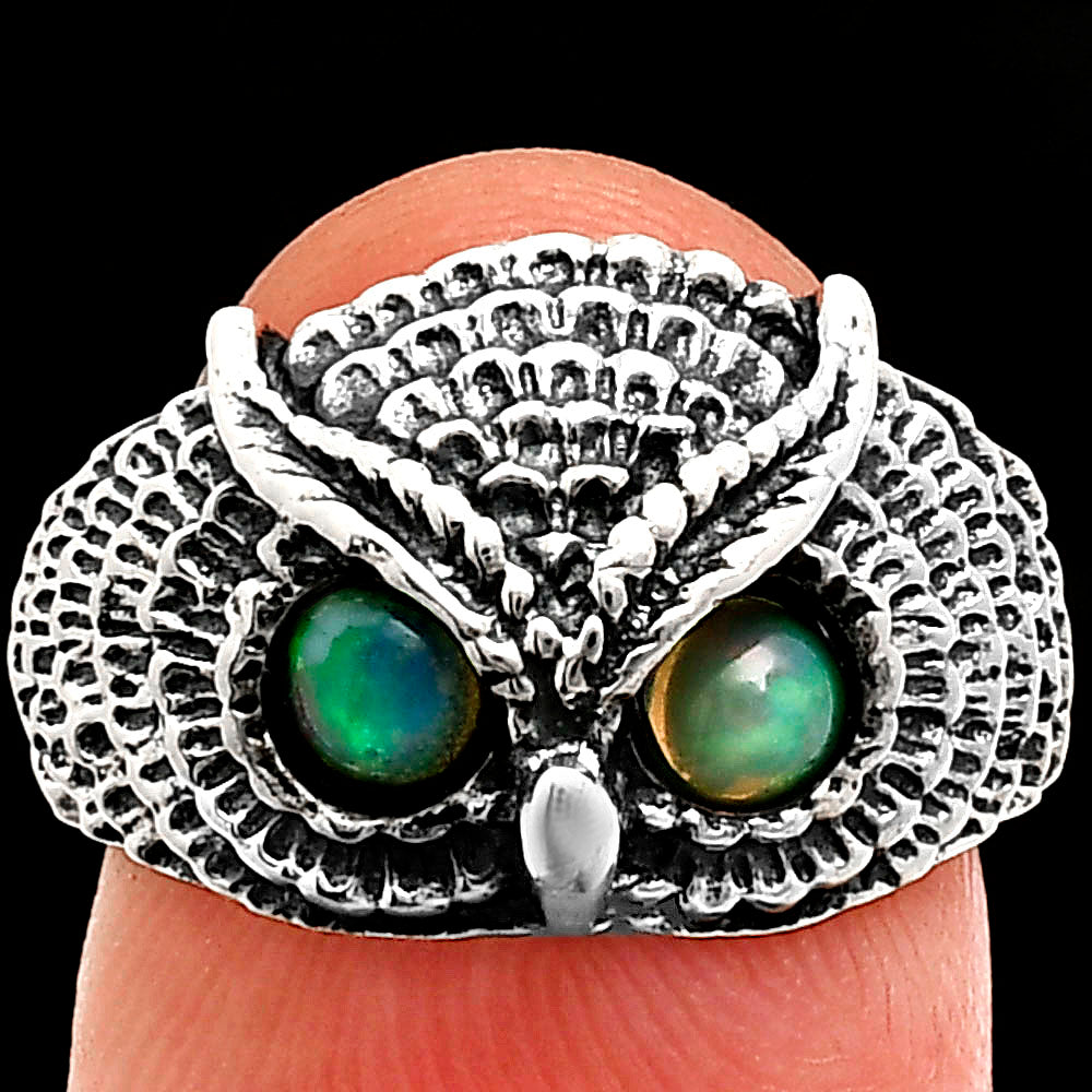 Unique Owl Face Ring in 925 Silver with Gemstone Eyes | Boho Style AGR1021 R-1022