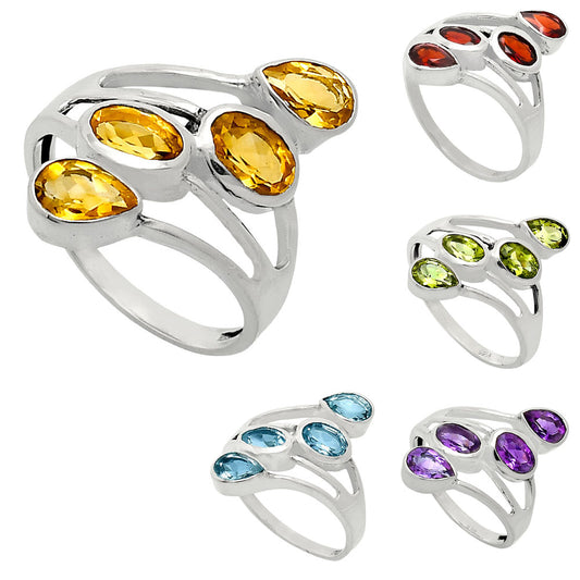 Sterling Silver Multi Gemstone Pear, Oval Shape Statement Ring for Women AGR1024 R-1053