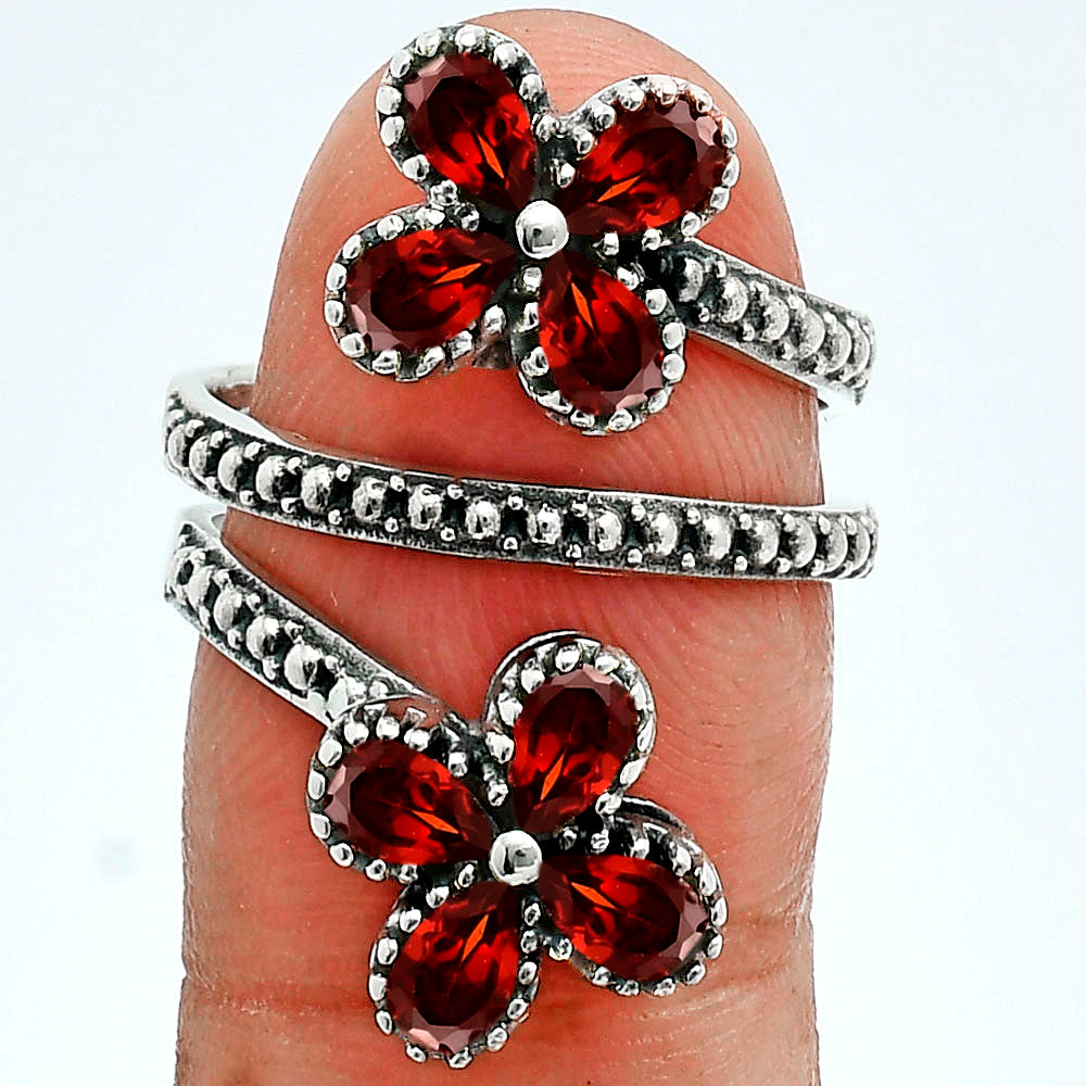 Double Flower Natural Cut Gemstone 925 Sterling Silver Adjustable Ring AGR1030 R-1736