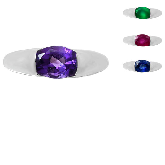 Classic Design Oval Gemstone Band Ring 925 Sterling Silver by Desiregem AGR1037 R-1743