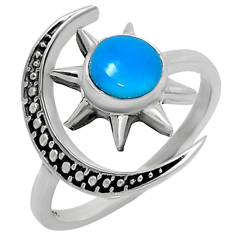 Sun and Moon Gemstone Adjustable Ring 925 Sterling Silver Celestial AGR1038 R-1015