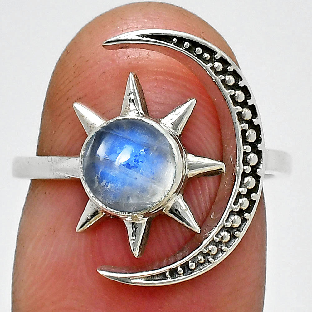Sun and Moon Gemstone Adjustable Ring 925 Sterling Silver Celestial AGR1038 R-1015