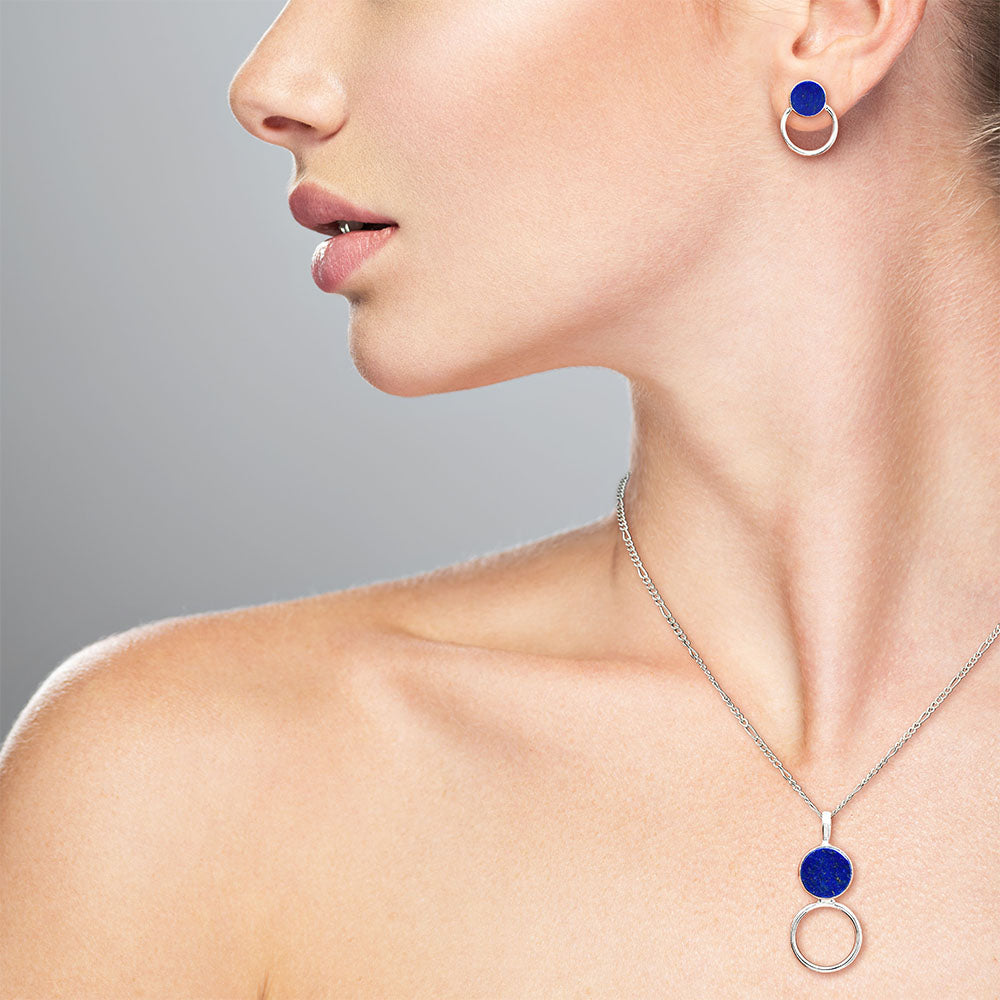 Natural Gemstone Circle Pendant Earrings Jewelry Set 925 Sterling Silver AGT1001 T-1012