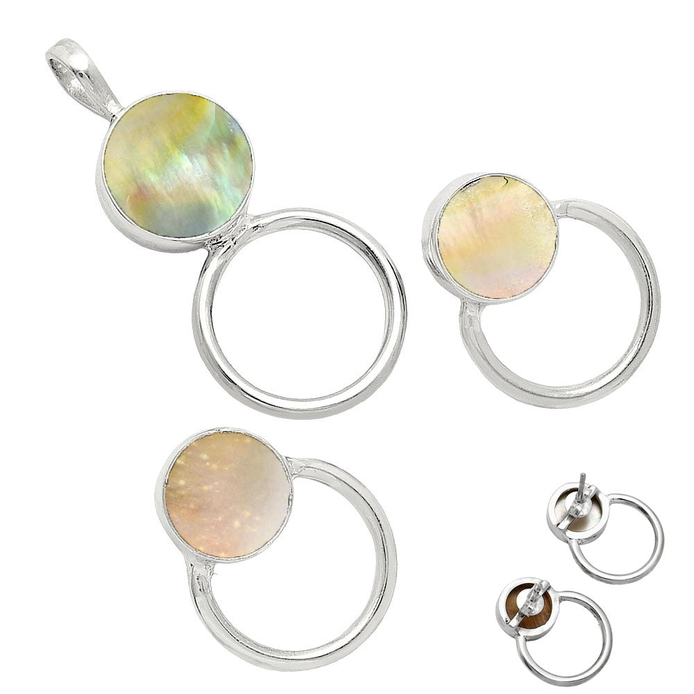 Natural Gemstone Circle Pendant Earrings Jewelry Set 925 Sterling Silver AGT1001 T-1012