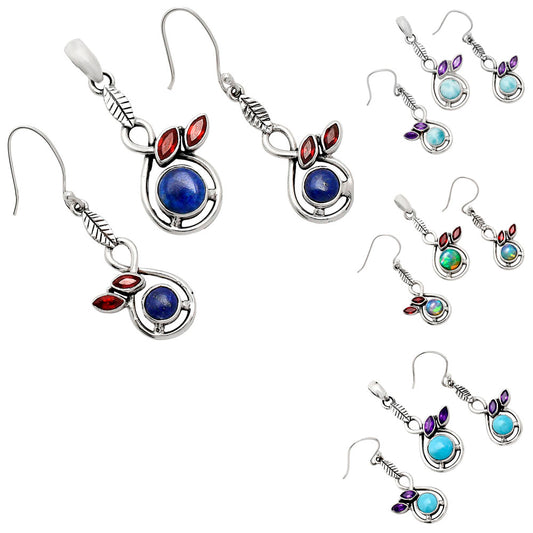 Natural Gemstone Leaf Pendant & Earrings Jewelry Set 925 Sterling Silver AGT1002 T-1013