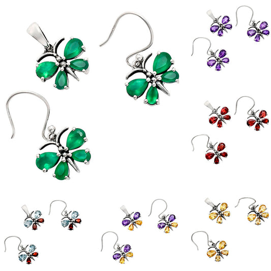 Butterfly Gemstone Jewelry Set 925 Sterling Silver Earrings Pendant AGT1003 T-1014