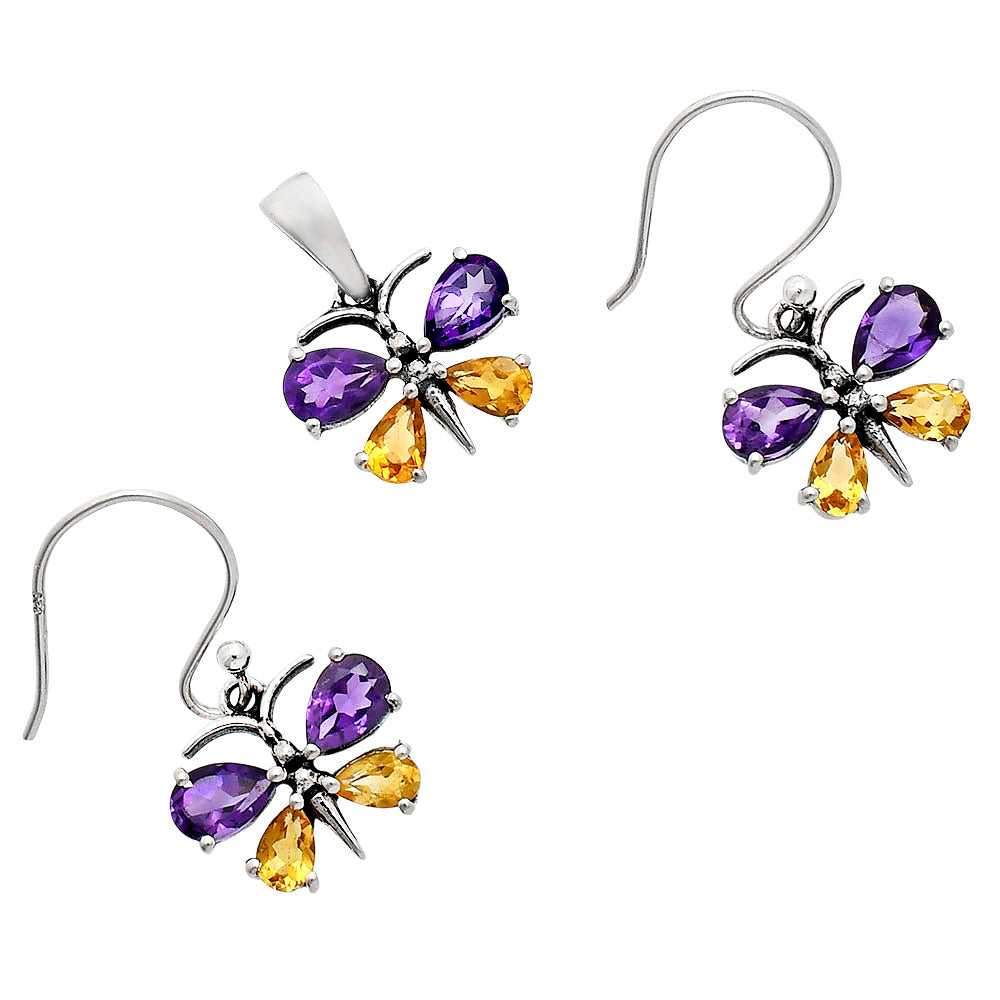 Butterfly Gemstone Jewelry Set 925 Sterling Silver Earrings Pendant AGT1003 T-1014