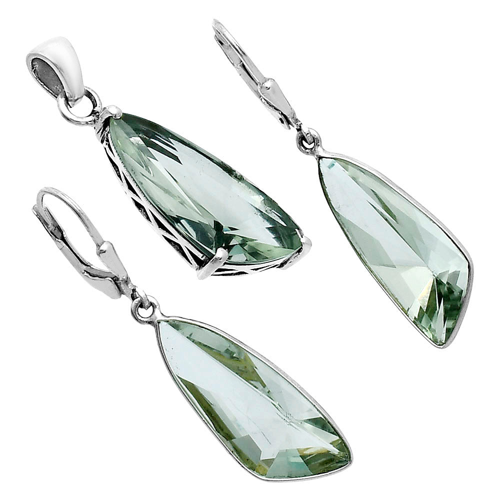 Elegant Faceted Gemstone Pendant Earrings Set 925 Sterling Silver AGT1007 T-1017