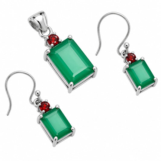 Faceted Rectangle Pendant Earrings Jewelry Set 925 Sterling Silver AGT1009 T-1019