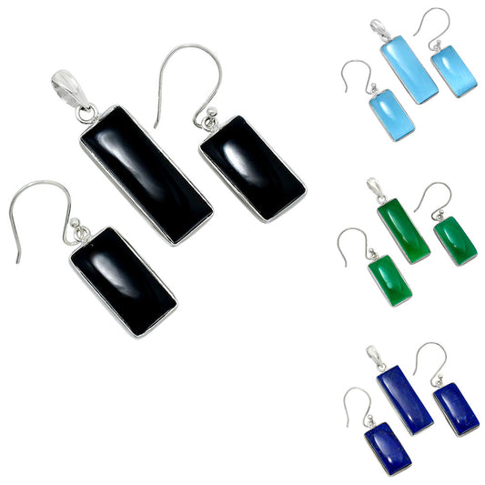 Rectangular Gemstone Jewelry Set 925 Sterling Silver Pendant Earrings AGT1014 T-1001