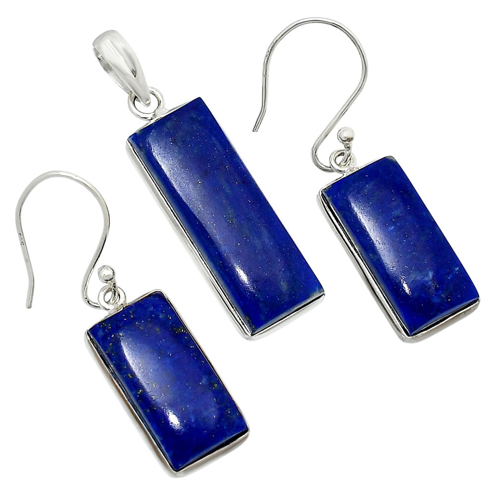 Rectangular Gemstone Jewelry Set 925 Sterling Silver Pendant Earrings AGT1014 T-1001
