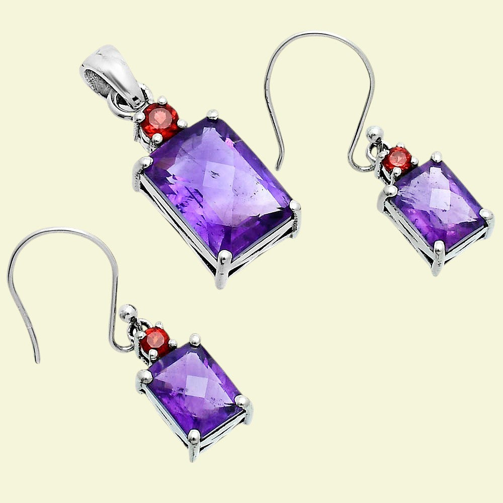 African Amethyst and Garnet Earrings T-1019 AGTE1009_E