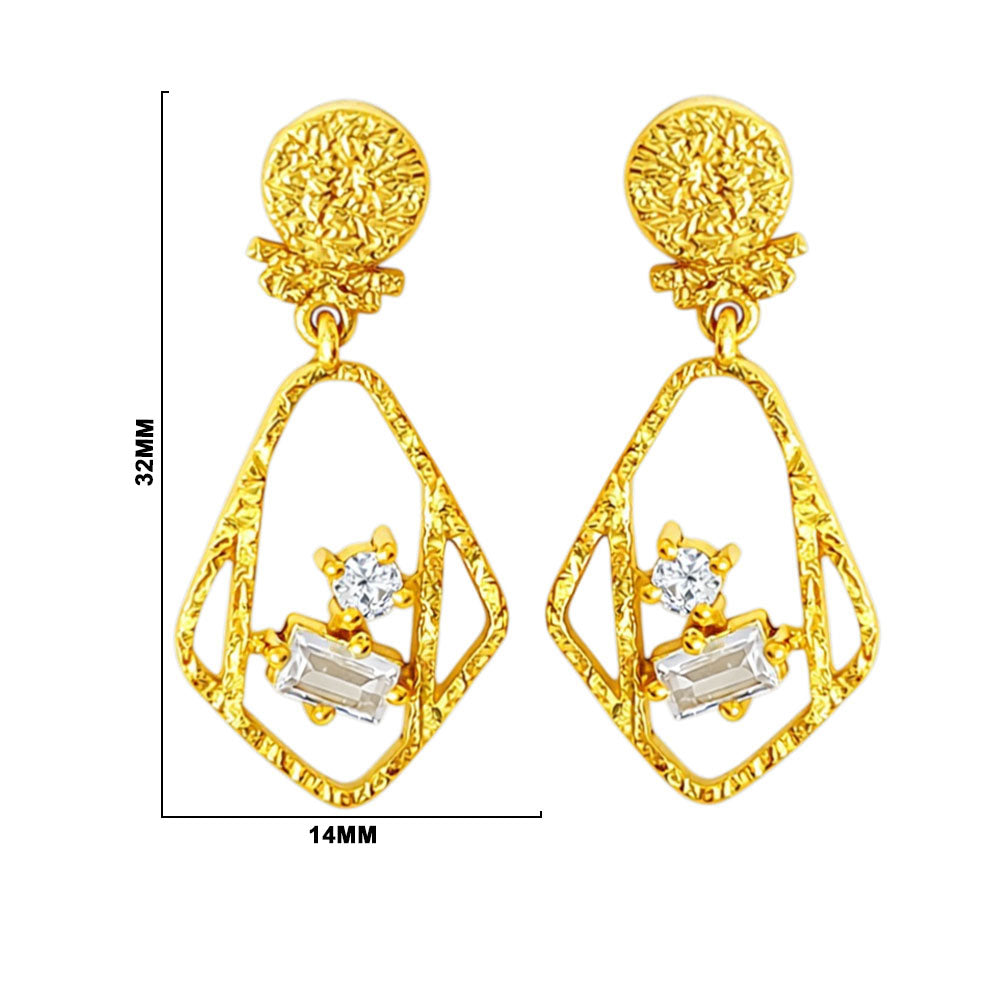 Designer 18K Gold Plated Geometric White Crystal Statement Earrings BIE1053_A