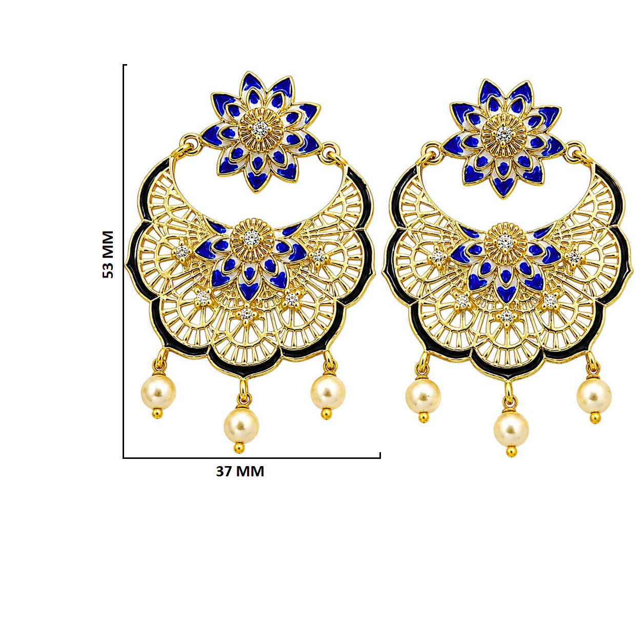 Elegant 18K Gold Plated Blue Enamel Pearl Chandbali Earrings BIE1057_A