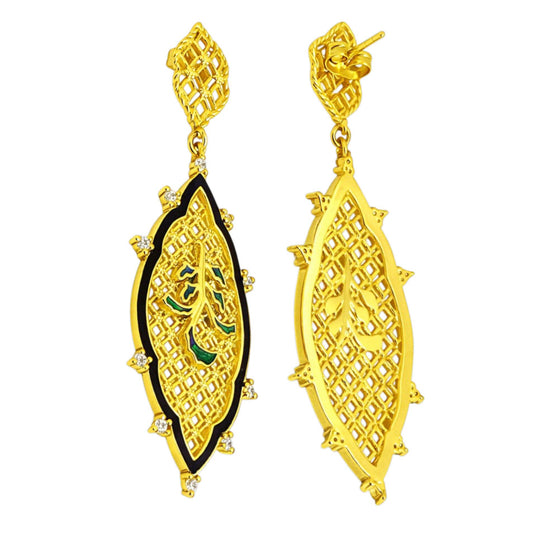 Royal Ethnic Gold Plated Black & Blue Enamel Round Dangle Earrings BIE1059_A