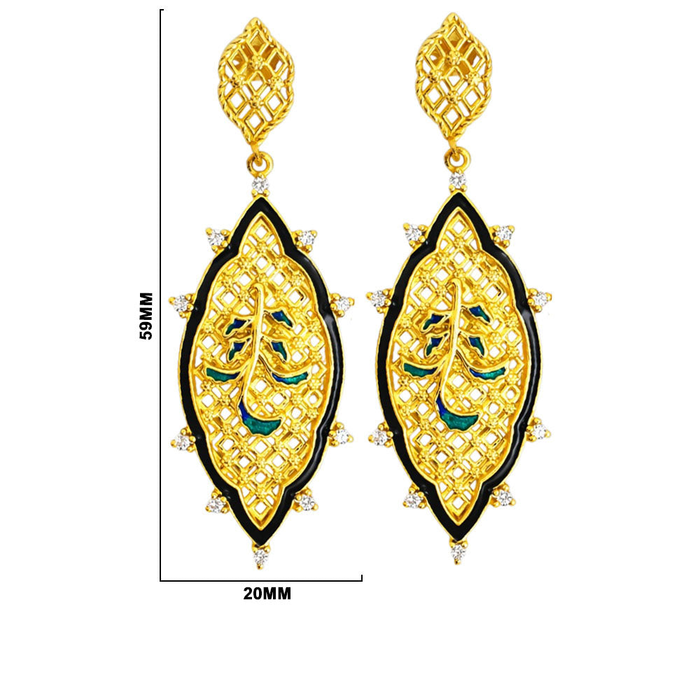 Royal Ethnic Gold Plated Black & Blue Enamel Round Dangle Earrings BIE1059_A