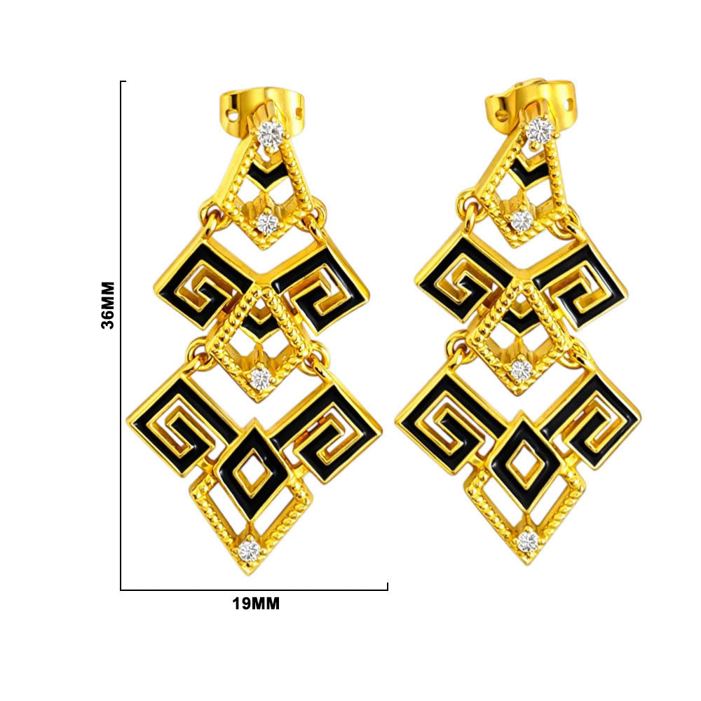 Modern Gold Plated Black Enamel Statement Earrings for Women & Girls BIE1064_A