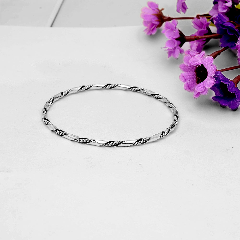 Women’s 925 Silver Twisted Rope Cuff Bangle – Elegant Minimalist Jewelry DGB1014