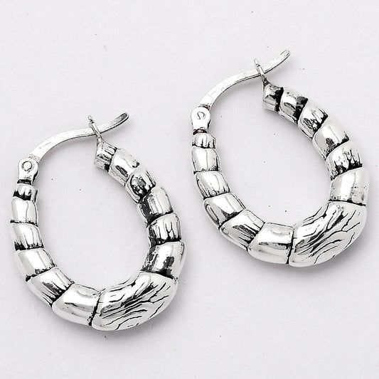 925 Sterling Silver Textured Bamboo Hoop Earrings Classic Women’s Style DGE1037