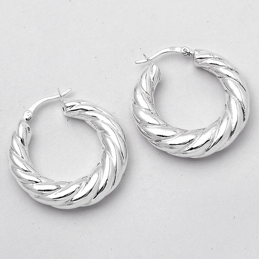 Women’s 925 Sterling Silver Twisted Hoop Earrings – Chunky Rope Design DGE1040