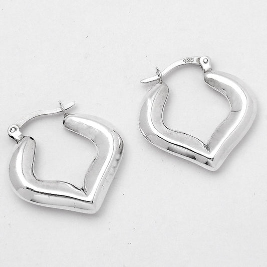 925 Sterling Silver Geometric Heart Hoops – Modern Stylish Earrings DGE1041