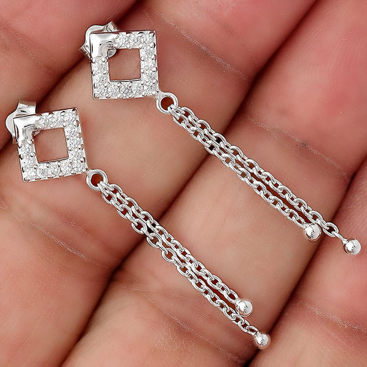 925 Sterling Silver CZ Square Chain Drop Earrings Jewelry for Women DGE1046