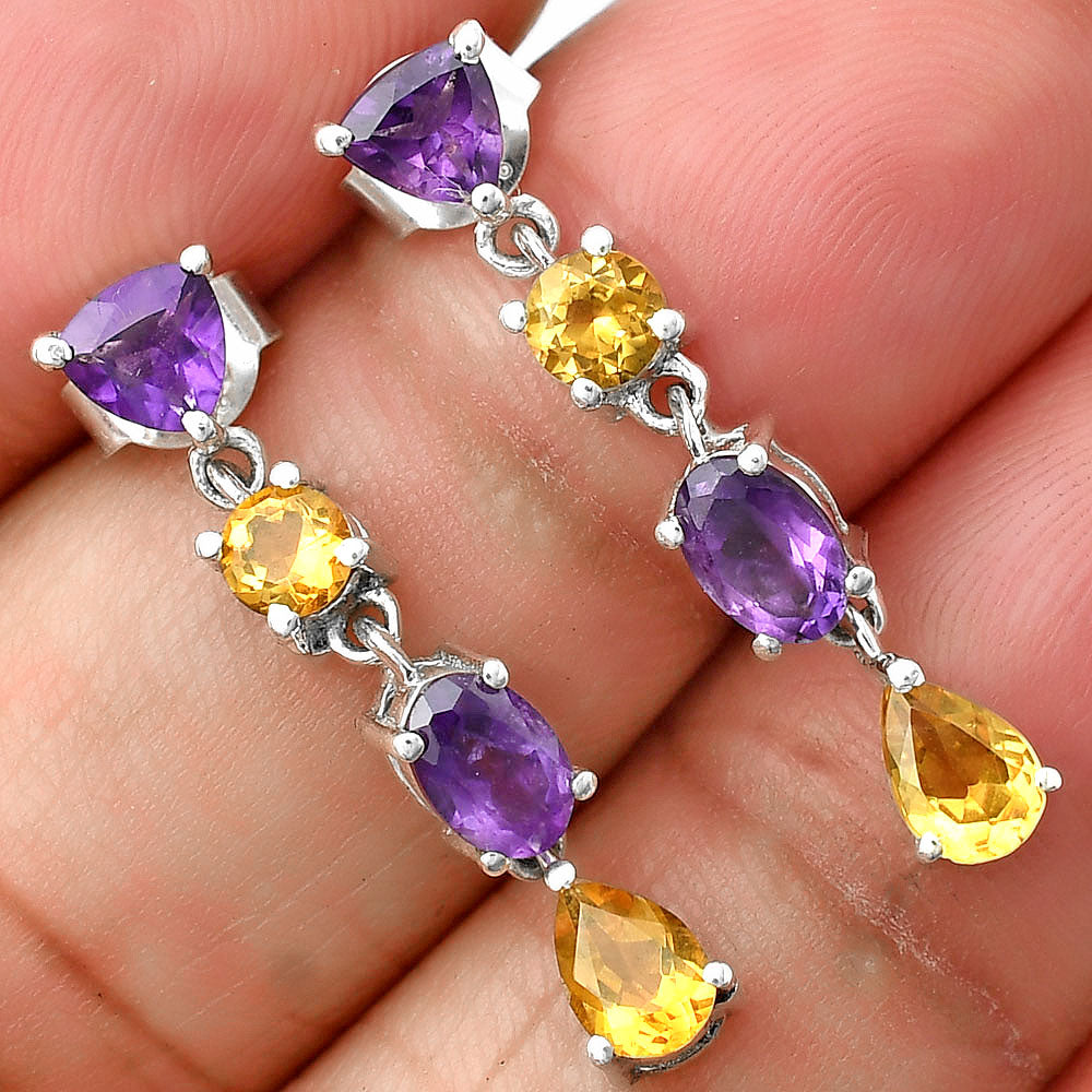 925 Sterling Silver Multi Colorful Gemstone Drop Earrings for Women DGE1059 E-1061