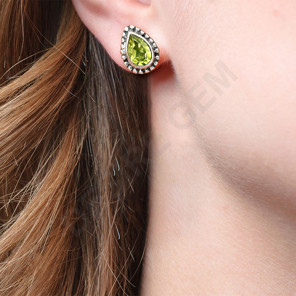 925 Sterling Silver Teardrop Gemstone Stud Earrings Jewelry for Women DGE1064 E-1121